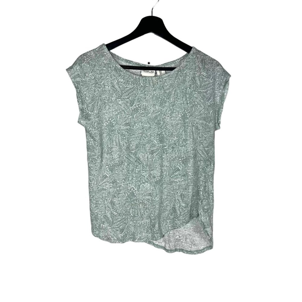 Rachel Zoe Green Asymmetrical Short Sleeve Floral Print Linen Top Small